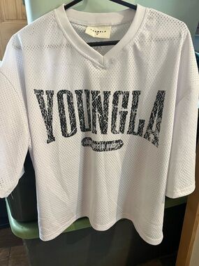 YoungLA White Mesh V-Neck Jersey with Black Graphic
